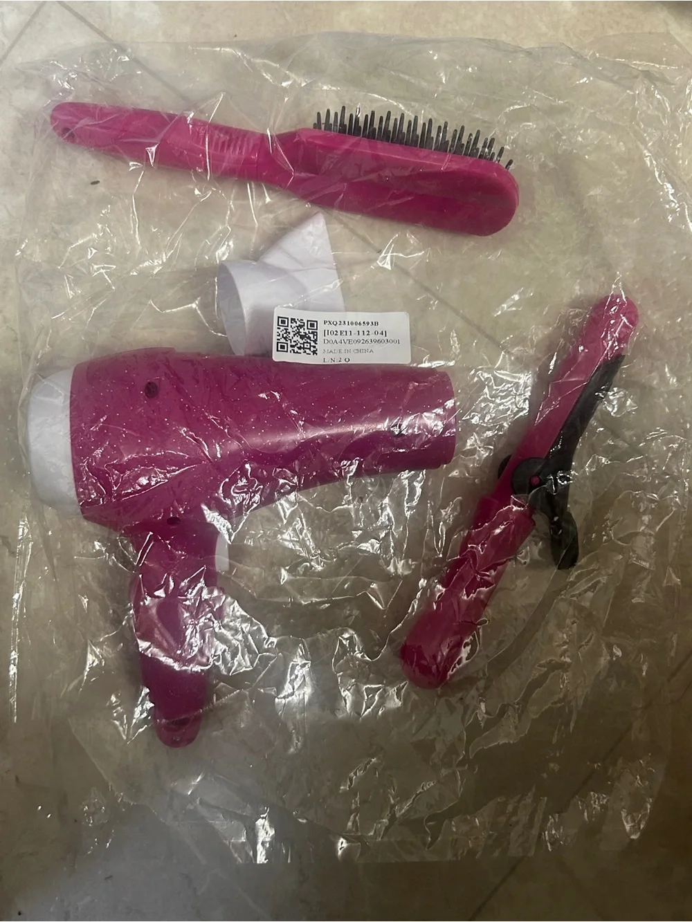 Pink Kids Hair Styling Set with Brush, hair dryer, & Curling Iron